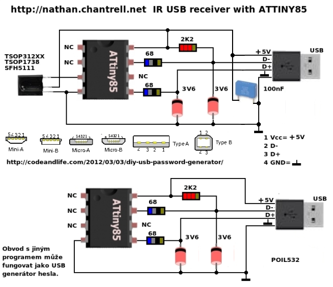 attiny85, ir receiver, password generator, usb 