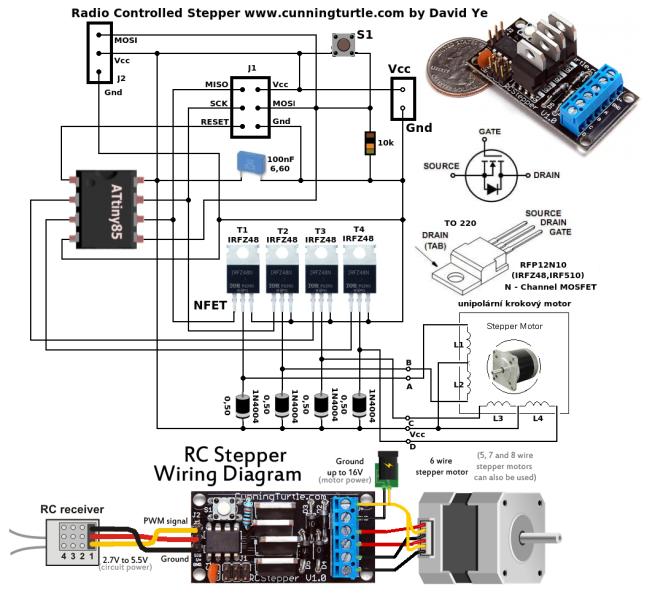 attiny85, stepper motor controler, radio controler